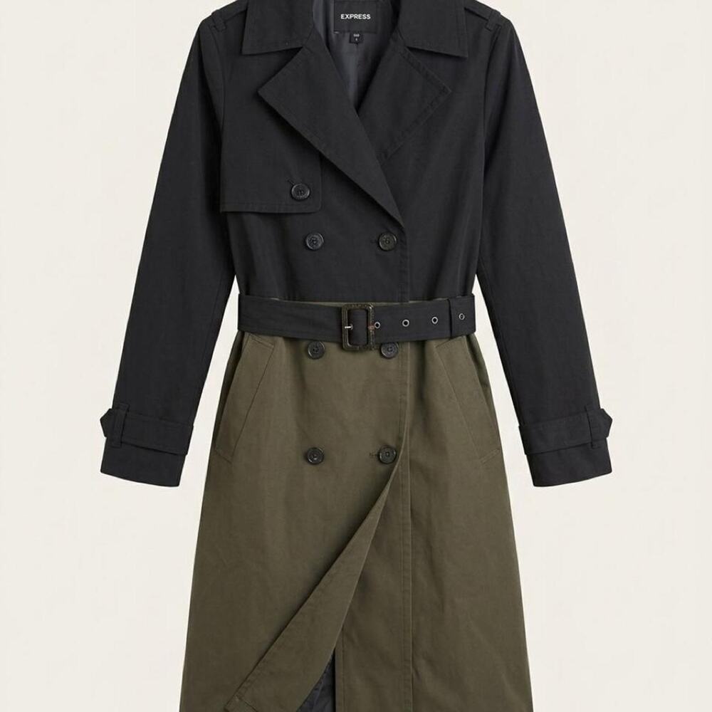 Express colorblock trench coat black